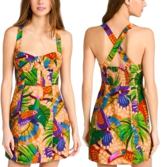 Farm Rio Sand Painted Toucans Linen Mini Dress - Picture 4 of 10